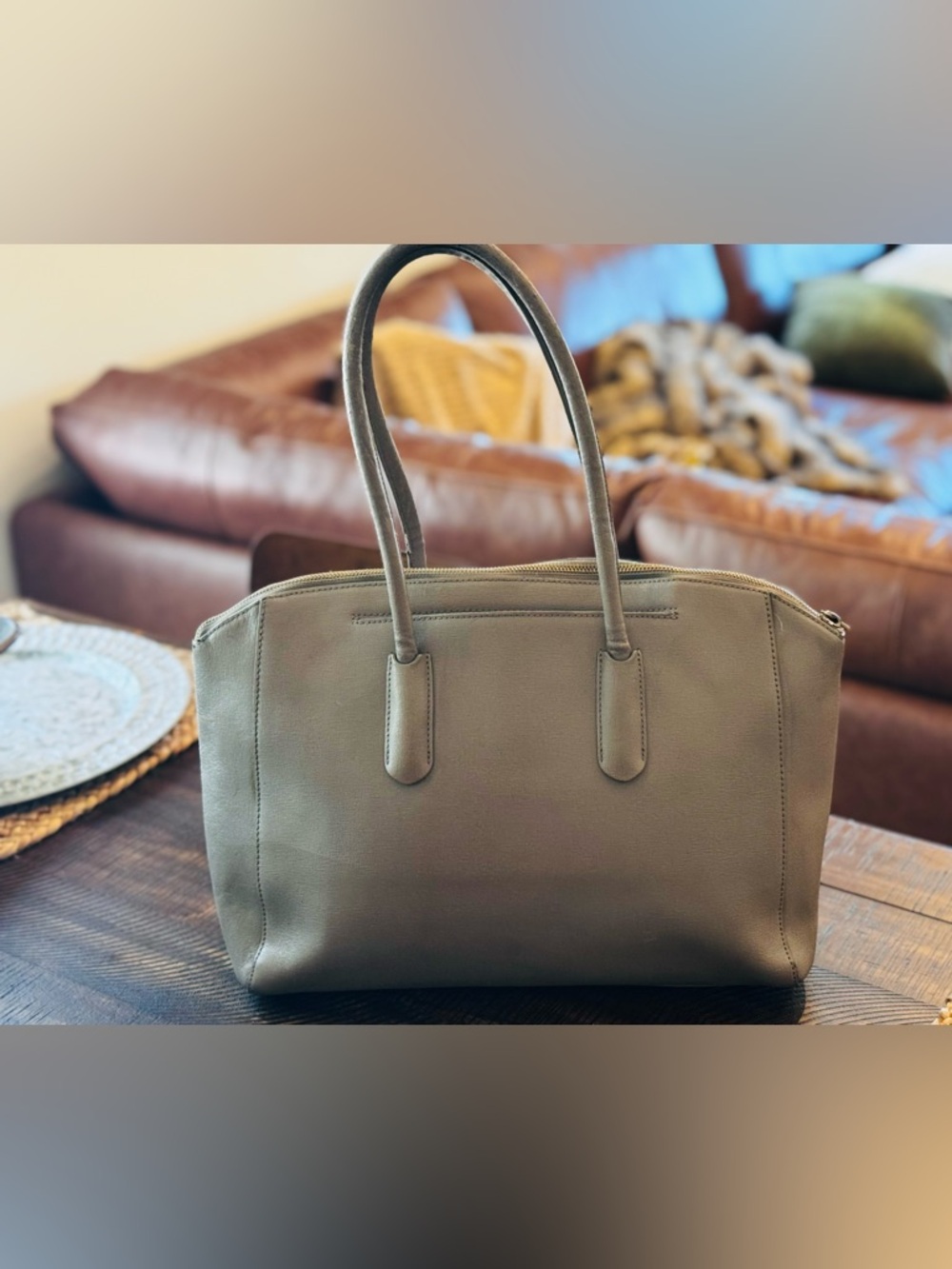 Furla grey tote bag, leather gold hardware pre-loved ❤️ - Picture 4 of 17